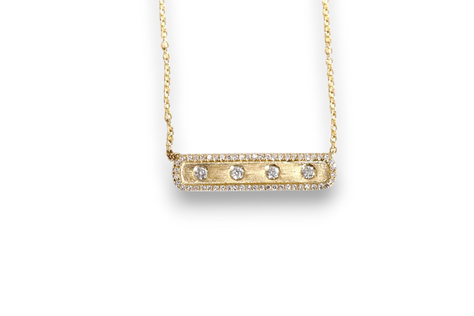 DIAMOND BAR PENDANT NECKLACE WITH BRUSHED GOLD & PAVÉ BORDER image 0
