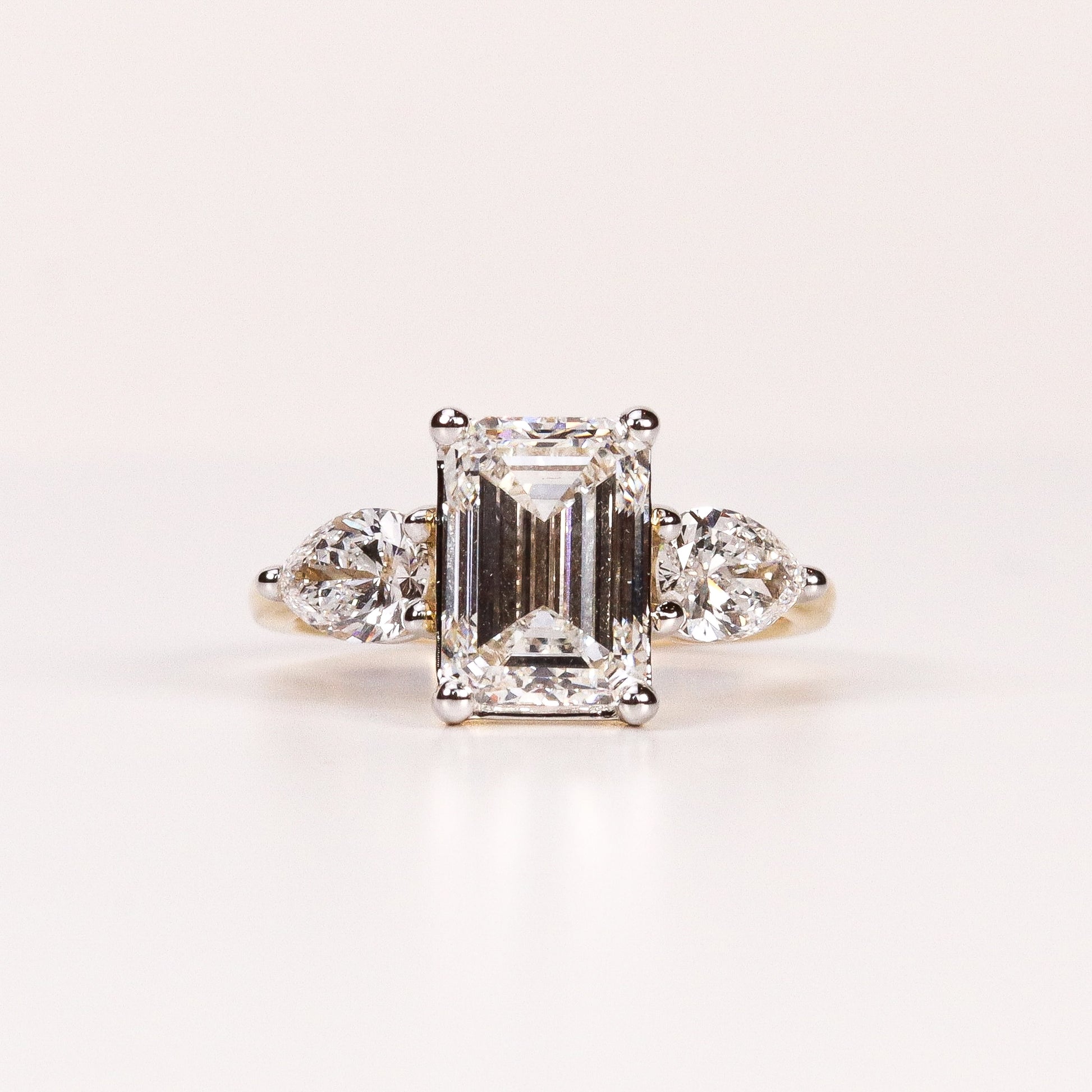 LAB-GROWN DIAMOND EMERALD-CUT & PEAR SIDE-STONE THREE-STONE ENGAGEMENT RING image 0