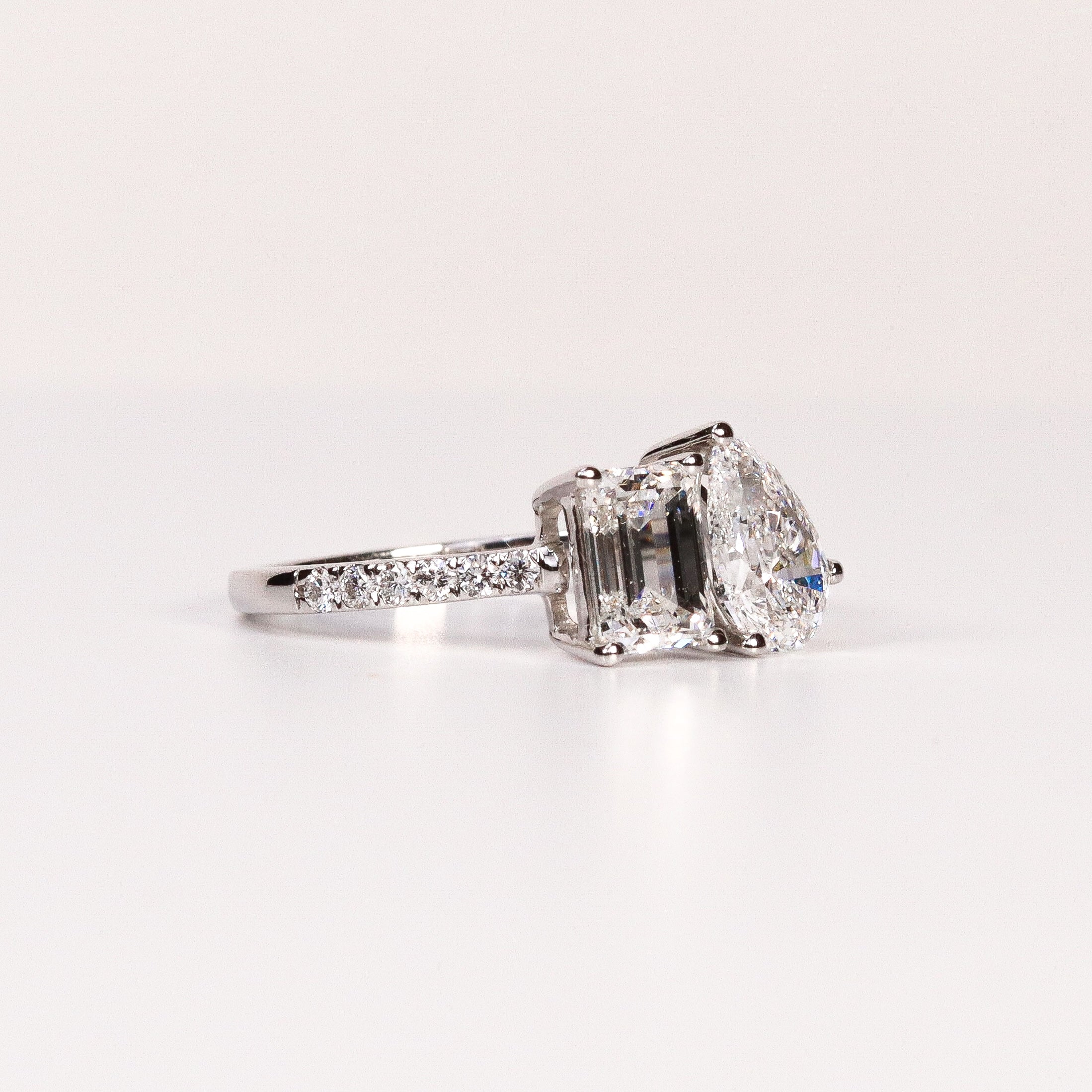 LAB-GROWN DIAMOND EMERALD & PEAR-CUT TOI ET MOI ENGAGEMENT RING image 1