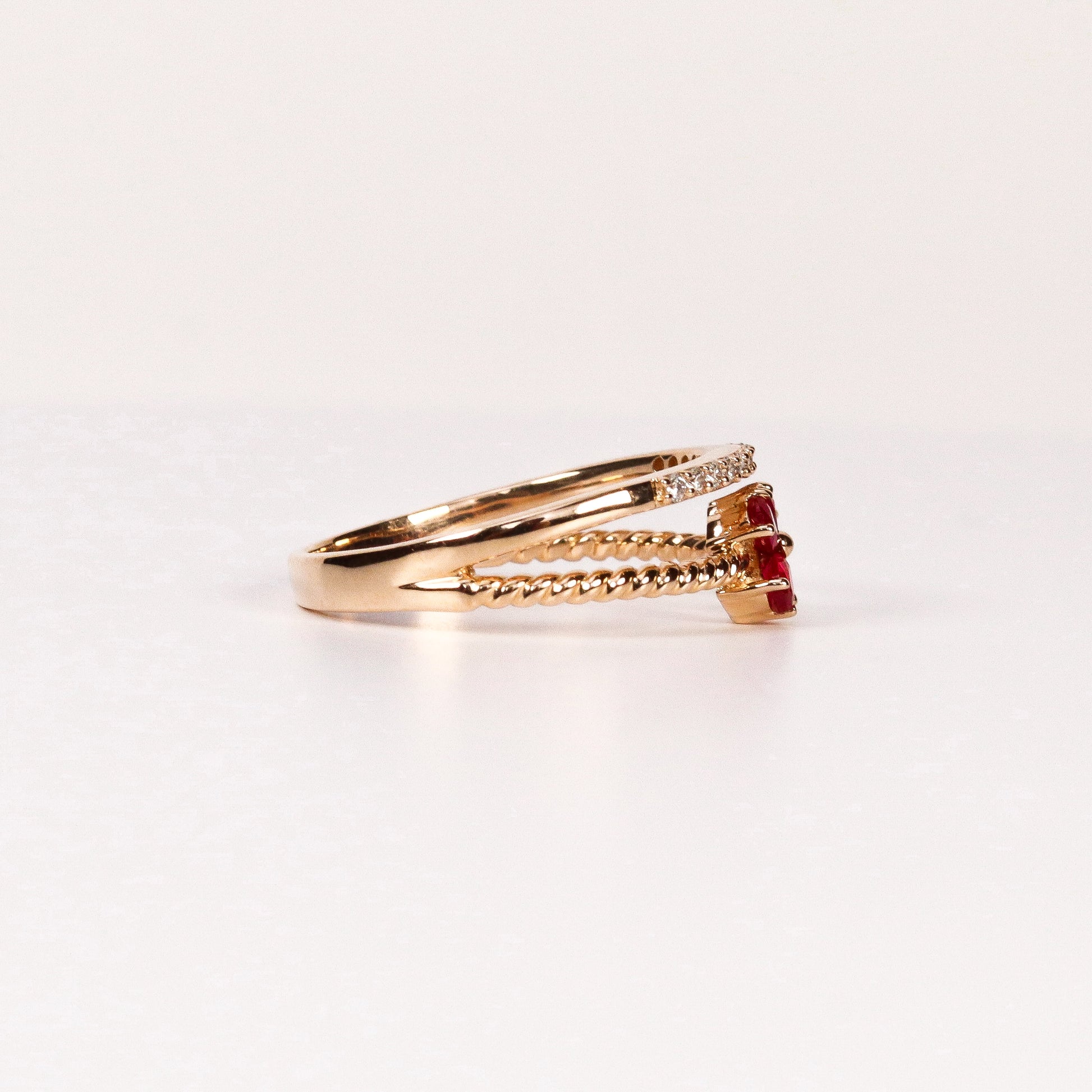 RUBY & DIAMOND PEAR-CUT FLOWER DOUBLE BAND RING image 2