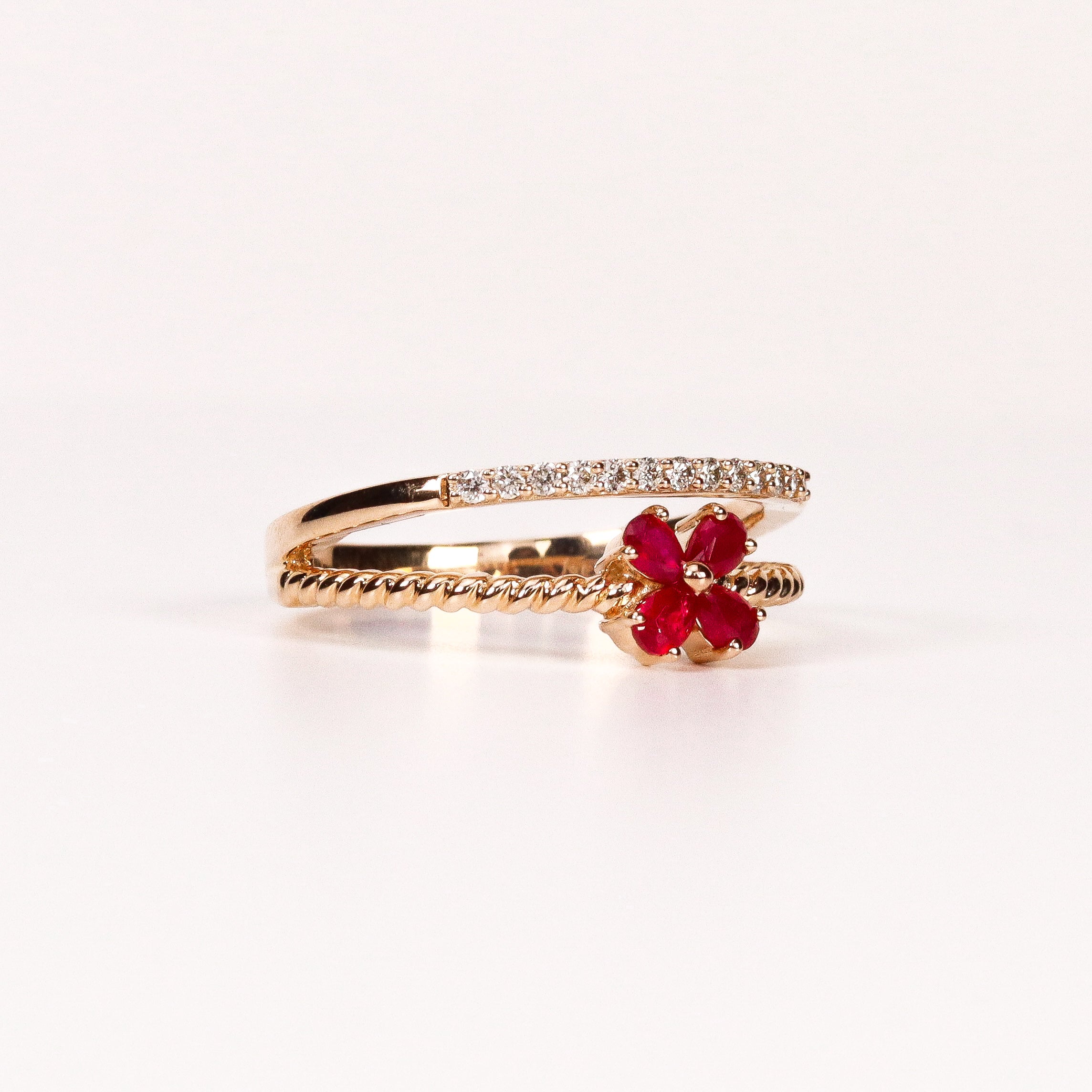RUBY & DIAMOND PEAR-CUT FLOWER DOUBLE BAND RING image 1