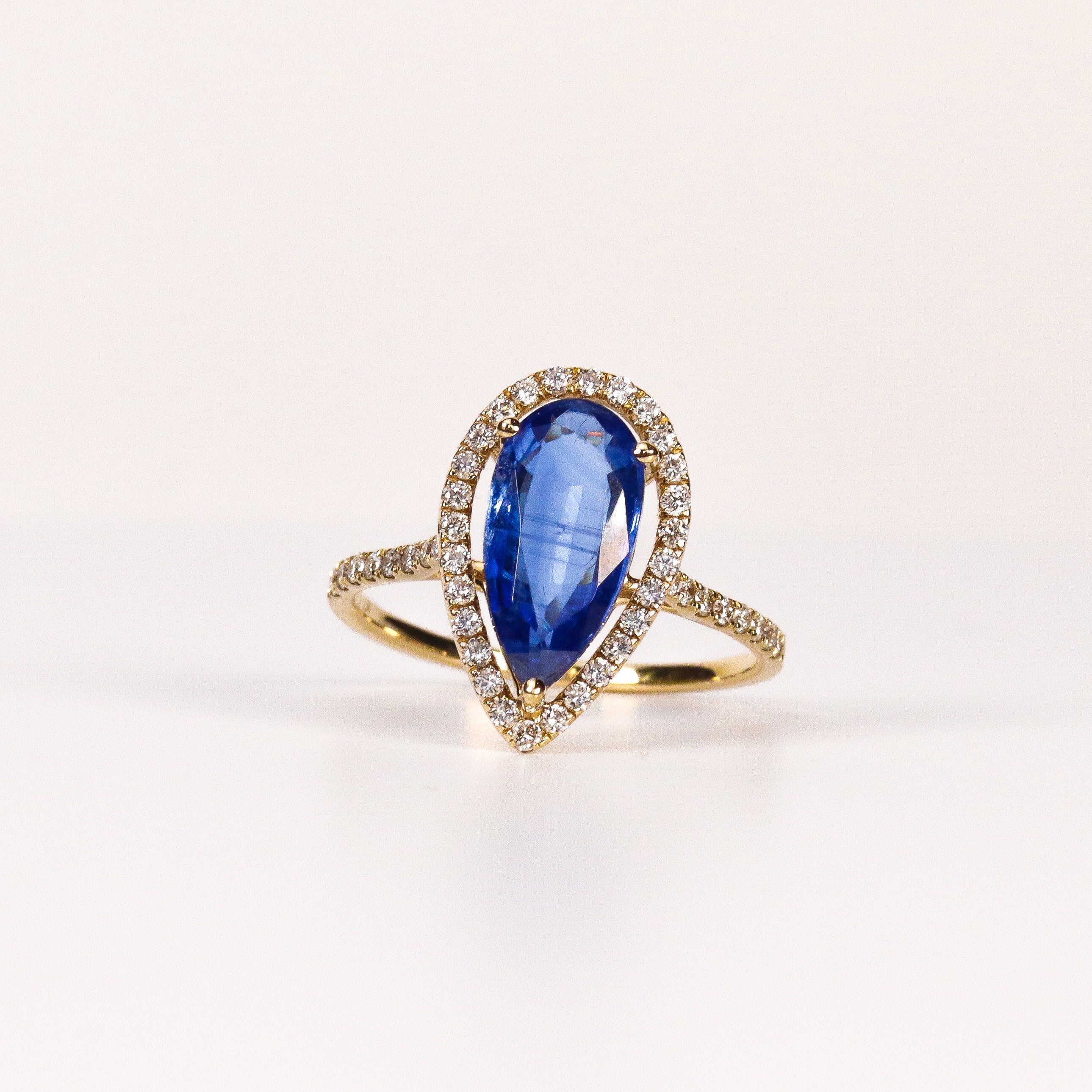 BLUE SAPPHIRE & DIAMOND PEAR-CUT HALO RING image 0